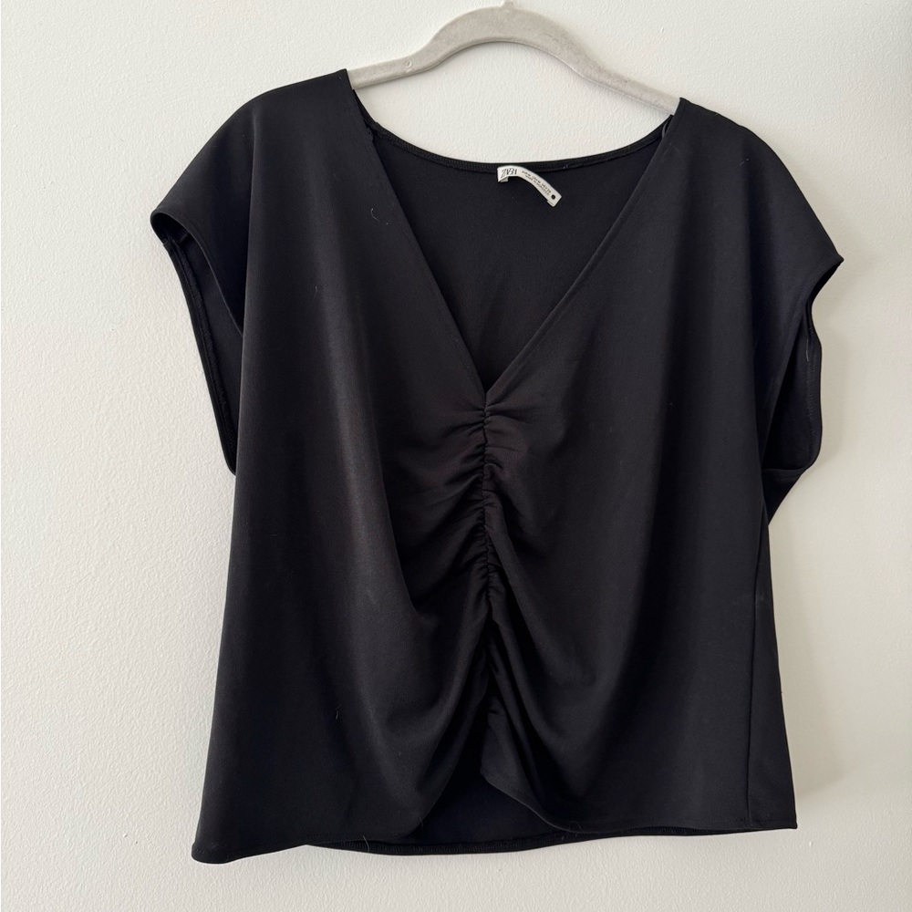 Zara Black V-Neck Ruched Top